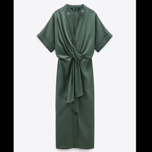 Zara midi tie-front dress in linen